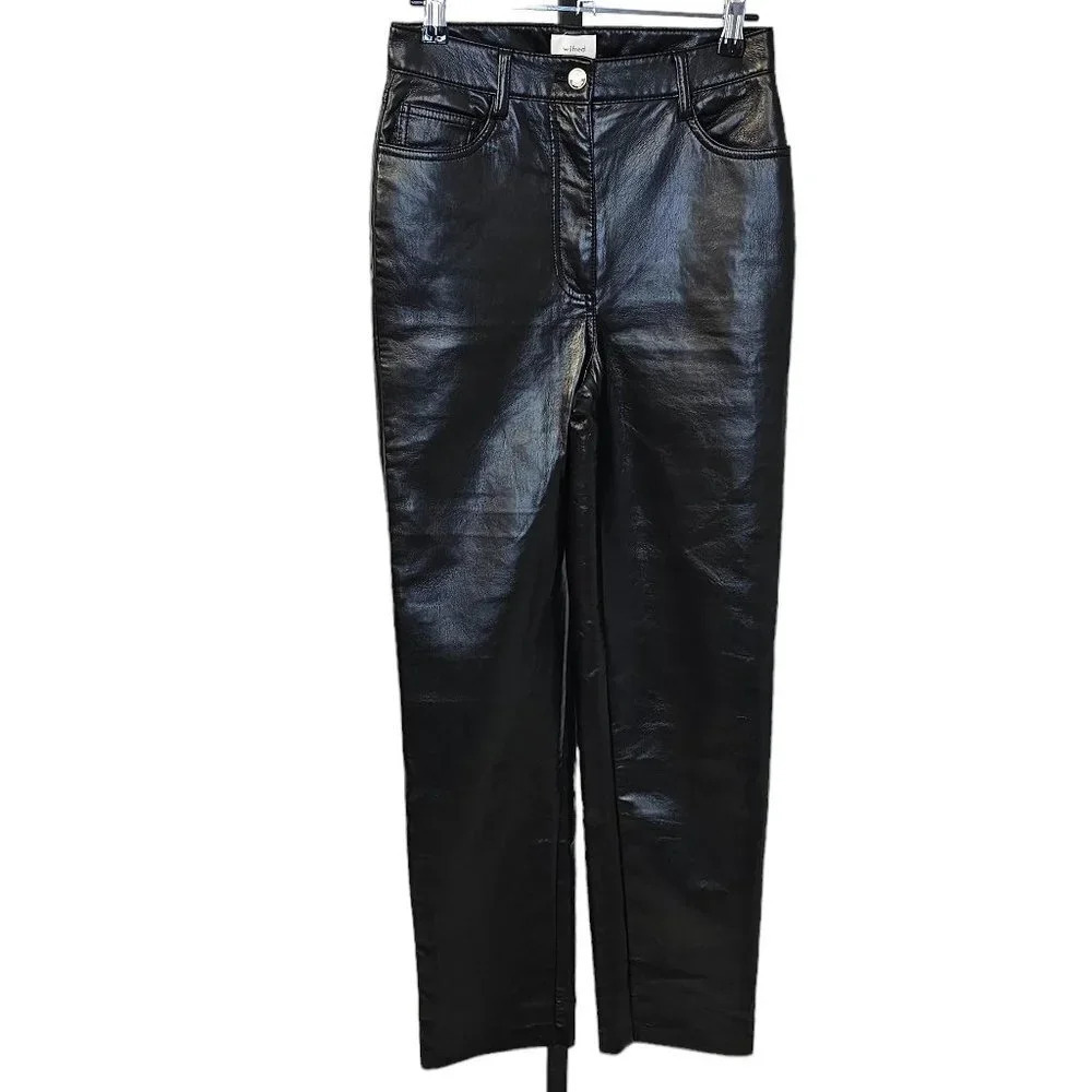 Aritzia Wilfred Melina Pant Black Vegan Leather High Waist Straight Leg Size 2